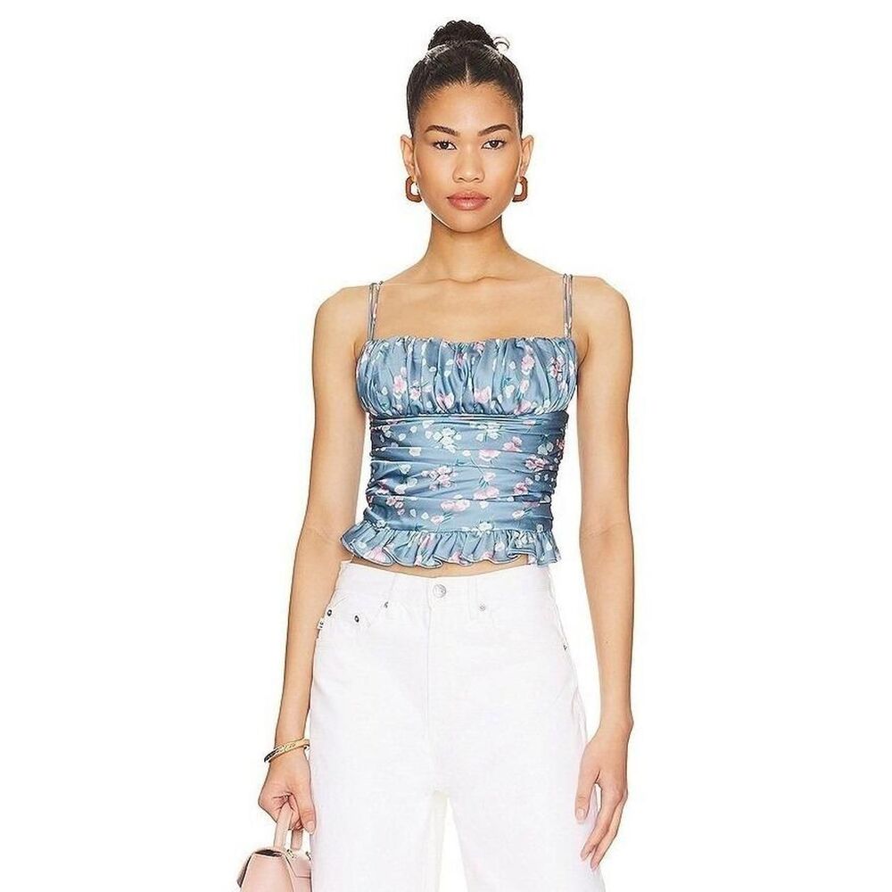 More-to-come Women's Blue and Pink Ruched Crop-top Size S